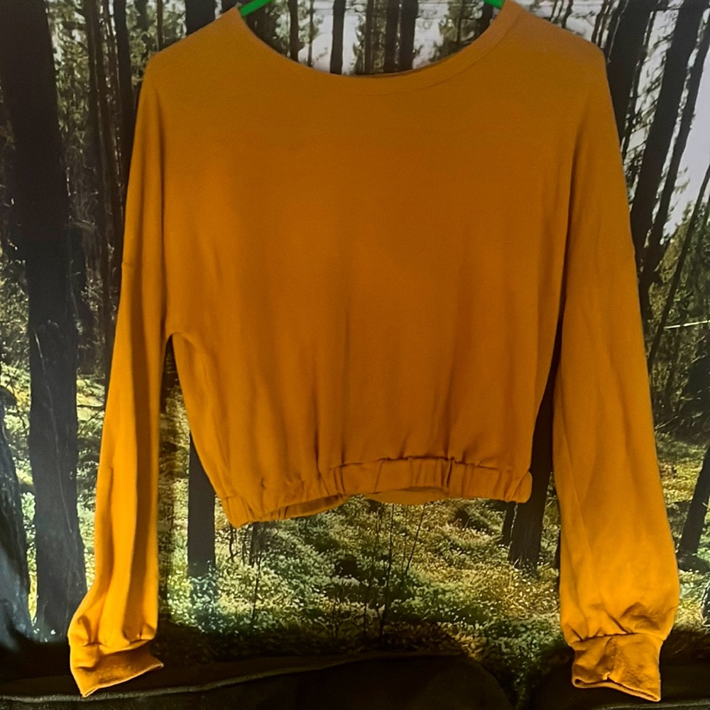 Mustard yellow sweater top with crop squeeze